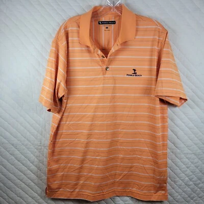 Pebble Beach Polo Shirt Mens XL Orange Striped Golf Performance Short Sleeve - Image 1 of 4