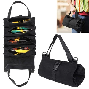Multi-Purpose Tool Roll Up Bag Wrench Pouch Canvas Hanging Organizer 5 Pocket - Picture 1 of 16
