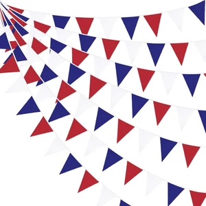 Bandera de 32 pies roja azul blanca decoraciones de fiesta banderín de tela triángulo bandera moño... - Imagen 1 de 7