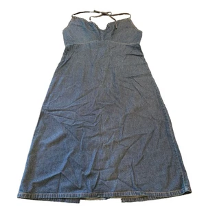Denim Neckholder Midikleid Größe 10 Y2K Kokett Sommer Festival Cottagecore Freizeit - Bild 1 von 6