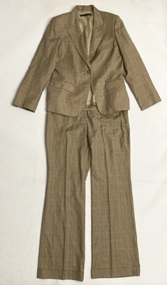 Conjunto de traje de pantalones y blazer Anne Klein para mujer talla 14 tostado 2 piezas elegante lana a cuadros Foto 1 de 4