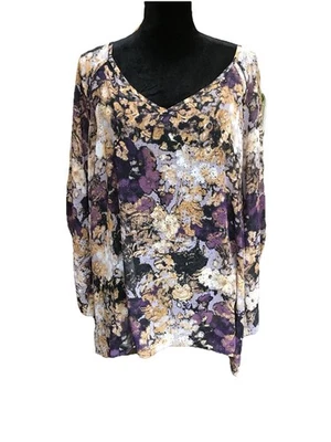 Blusa LYS para mujer Plus 2X alta baja fluida poliéster transparente manga 3/4 cuello en V Foto 1 de 4