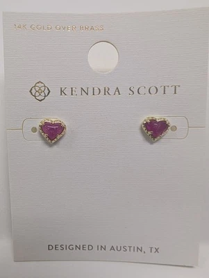 Kendra Scott Anna 14K Gold Over Brass Fuchsia Stud Heart Earrings - Image 1 of 3