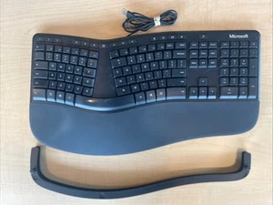 Microsoft Ergonomic Keyboard Wired Model 1878 LXM-00001 with Riser Black - Picture 1 of 12