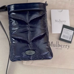 Mulberry Softie Phone Pouch Glossy Smooth Sapphire NWT - Picture 1 of 14