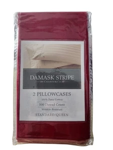 CHARTER CLUB Damask Stripe 100 % Cotton 2- Pillow Cases Standard/Queen RED - Picture 1 of 4