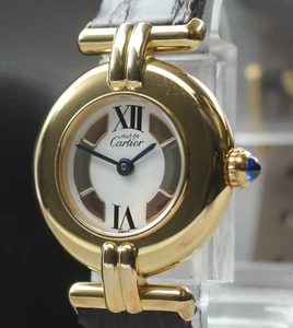 Vintage [fast neuwertig] Cartier Must Colisee Vermeil 590002 braune Qz-Damenuhr - Bild 1 von 13