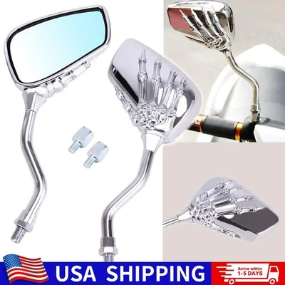 8MM Skeleton Skull Hand Motorcycle Mirrors For Kawasaki Vulcan 500 EN500C LTD Foto 1 de 4