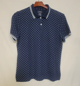 LL Bean Size M Misses Short Sleeve Polo Shirt Relaxed Fit Polka Dots Size - Picture 1 of 6
