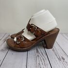 BORN Brown Leather Clog Sandals Open Toe Slide Heel Shoes W61111 Womens Size 10