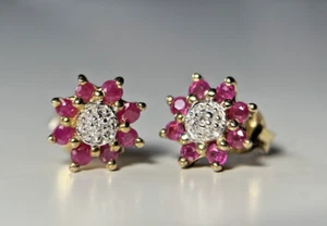 8 Karat Gold Ohrstecker Rubine & Diamanten Gelbgold 333 Ohrringe - Bild 1 von 7