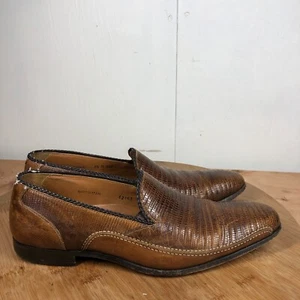 Mezlan Shoes Mens 9.5 M Lizard Skin Leather Loafers Custom Coello Brown Dress - Picture 1 of 15