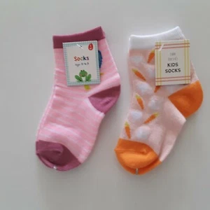 Made for Retail Kids Flower Carrot Socks Size 5-6.5 Pink Orange Multi 2 Pair - Picture 1 of 4