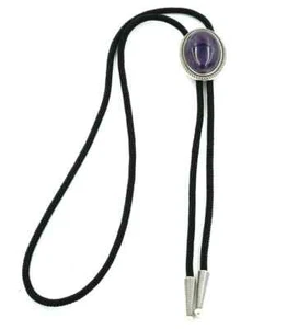 BOLO TIE CRAVATE WESTERN PLAQUE ARGENT AMETHYSTE - Picture 1 of 4