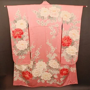 Women's Kimono Furisode Pink Silk Made in Japan Japanese vintage traditional - Picture 1 of 9