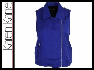 $148 Karen Kane Mezcla de lino azul con cremallera cuello moto chaleco top ~ L, L M3020 - Imagen 1 de 8