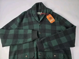 Polo Country Ralph Lauren Lambs Wool Mix Checked Cardigan Shawl Green Sweater XL - Picture 1 of 13