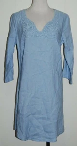 Malvin Germany 100% Linen Pale Blue Crocheted V Neck Tunic Shift Dress XL 12 - Picture 1 of 4