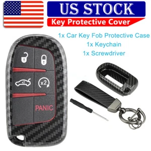Super Carbon Fiber Hard Key Shell Fob Case Cover Holder For Jeep Dodge Chrysler - Foto 1 di 12