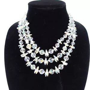 Collar Vintage Años 50 Vendome Facetado Triple Hilo Aurora Boreal Cristal - Imagen 1 de 11