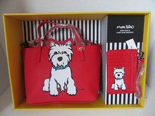 Marc Tetro Mini Tote & Card Case Wristlet Purse Set White Westie Dog Wallet