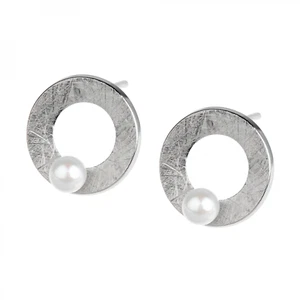 Ernstes Design Ohrringe Ohrhänger E619 Edelstahl gekratzt mit Süßwasser-Perle - Bild 1 von 2