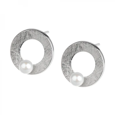 Ernstes Design Ohrringe Ohrhänger E619 Edelstahl gekratzt mit Süßwasser-Perle - Bild 1 von 2