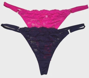Ladies EX Stores Set of 2 Sexy Purple & Pink Soft Lace Thongs Size 10 - Picture 1 of 4