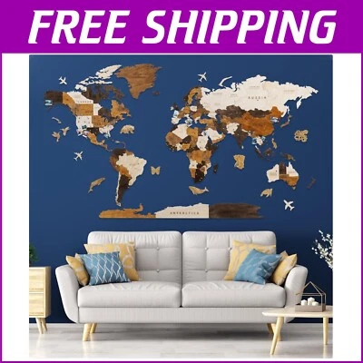3D Wooden World Map Wall Art - Perfect Travel Decor and Gift for Adventurers - Image 1 of 4