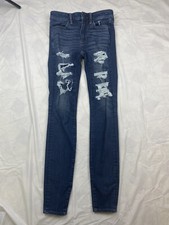 American Eagle Jeans Womens Size 2 Long Jegging 360 Stretch Pant Distressed