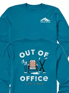 Life Is Good LS Shirt Crusher Tee OUT OF OFFICE SKI Skiing Snow Chest46in Mens L - Picture 1 of 7