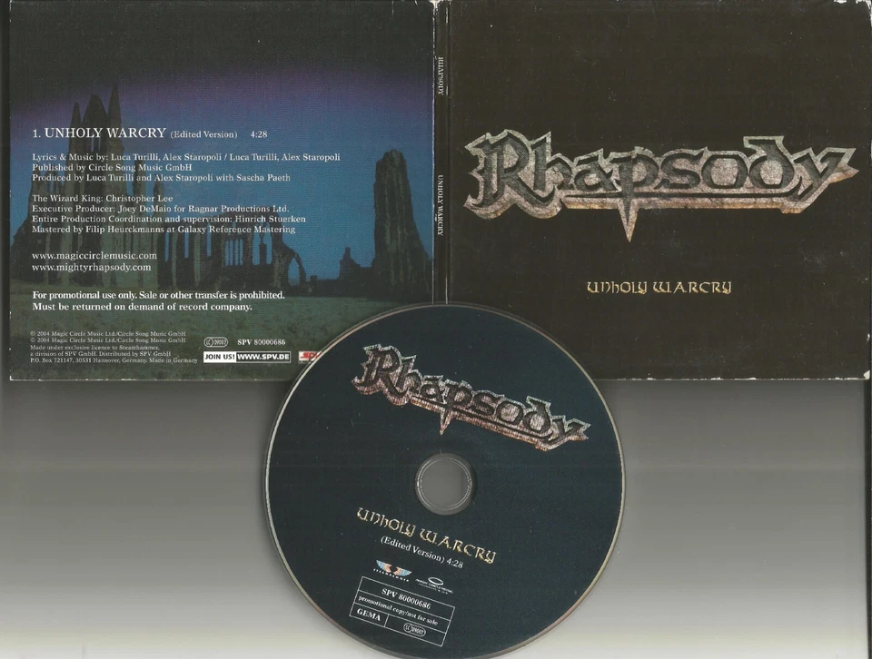 RHAPSODY Unholy Warcry w/RARE EDIT 2002 GERMAN Made PROMO DJ CD Single USA seler Foto 1 de 1