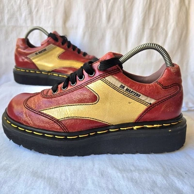Oxfords robustos vintage anos 90 Dr Martens vermelho/amarelo tamanho 5/EUA feminino 8 Inglaterra - Imagem 1 de 4