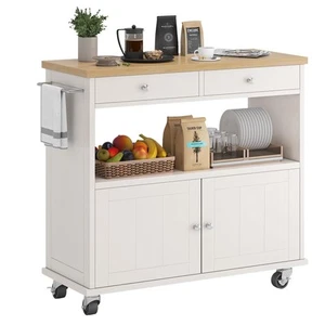 Rolling Kitchen Island with Storage Cabinet, 35.4'' Width Kitchen Cart, 2 Dra... - Picture 1 of 9