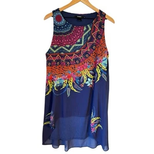 Desigual doppellagiges Boho Traumfänger Chiffon marine Etuikleid Gr. 42 (US 14) - Bild 1 von 6
