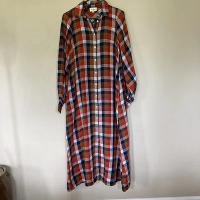 Vestido xadrez Aura Preppy estilo manga longa 100% algodão com botões; tamanho XS - Imagem 1 de 4