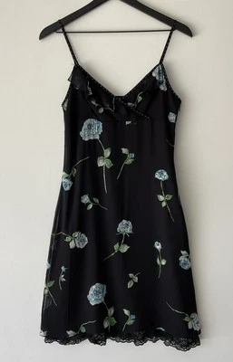 Vintage Papell Boutique 100% Silk Beaded Floral Babydoll Dress Size 6 90s Y2K - Image 1 of 4