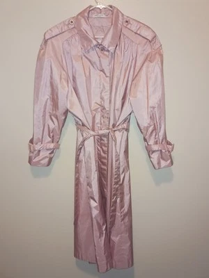 VINTAGE 80s British Mist Pink Full Length Trench Coat Rain Slicker Size 10 - Image 1 of 4