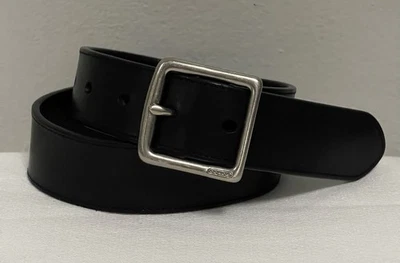 "Cinturón Coach de Colección Cuero Negro Plateado Logo Hebilla Hecho en Italia PETITE 24"" a 28""" Foto 1 de 4