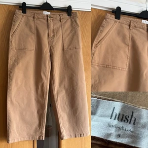 HUSH Tan CROP Stretch Cotton WIDE LEG Chinos Trousers UK 14 L22” W34” ARTY - Picture 1 of 12
