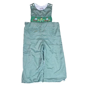 Jungen MOLLY POP grün gesmokter Vogelscheuche Strampler 2T Herbst Blätter Thanksgiving Outfit - Bild 1 von 4