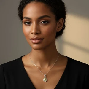 925 Sterling Silver Necklace 8x5mm Natural Peridot Gemstone Zircon Teardrop Gift - Picture 1 of 10