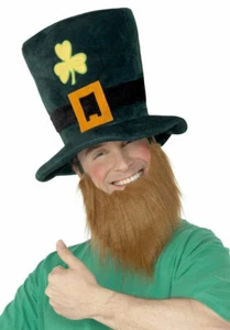 Mens Irish Leprechaun Hat & Beard St Patricks Day Fancy Dress Costume Outfit - Picture 1 of 1
