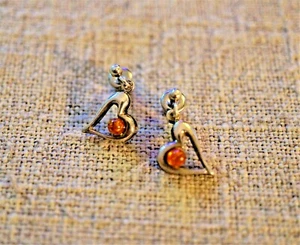  Sterling Silver "Heart" Amber Earrings - Picture 1 of 4