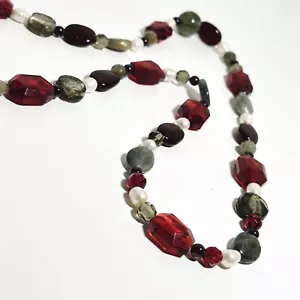 Cecil & Gunn Necklace Rose Red Glass Beads Labradorite Pearls Hand Made (t23 - Picture 1 of 14
