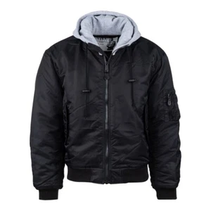 Military Style Authentic MA-1 Hooded Shell Bomber Jacket - Black- All Sizes - Picture 1 of 15