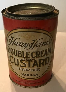 VINTAGE HARRY HORNES VANILLA CUSTARD POWDER TIN ADVERTISING ORIGINAL - Picture 1 of 9