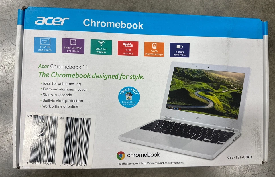 Chromebook Acer 11.6", Intel Celeron N2840, 2GB RAM, 16GB SSD, CB3-131-C3KD Foto 1 de 3