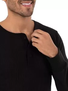 Confezione 3 Top Henley Termico Cialda Riciclata Fruit of the Loom M o XL ~ NERO/GRIGIO - Foto 1 di 2