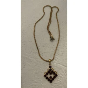 vtg Necklace Pendant Red Crystals Rhinestone Gold Prong set 1960s Chain 18” MCM - Picture 1 of 2